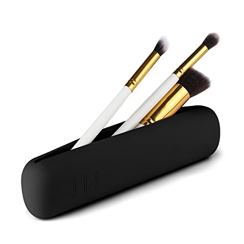 CORNERIA Soporte para Brochas de Maquillaje de Viaje, Magnético de Organizador de Brochas de Maquillaje Organiza，Bolsa de Cepillos Cosméticos de Silicona（Negro）