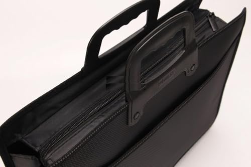 Image of Top Handle Business Briefcase Bag Oxford Fabric Office School Meetting Travel Use File Bills Document Expanding Storage Organizer Holder A4 Size File Folder Carrying Case Handbag (Black HB415)