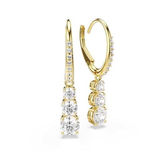 Swarovski Stilla Attract hoop earrings, Round cut, White, Gold-tone Finish3