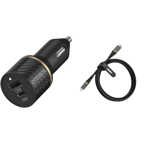 OtterBox Dual Port Fast Car Charger 30W & OtterBox Premium Reinforced Braided USB-C to Lightning Cable