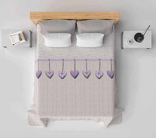 HomeLife Colcha Fina de Verano y Primavera para Cama de 135 cm | Edredón Estampado Corazones a la Francesa Ligera Colcha cubrecama de algodón para Cama de Matrimonio