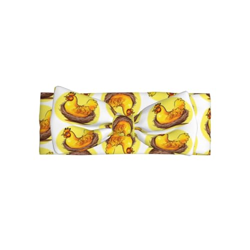 Bird's Nest Golden Chicken Prints Baby Bow Headband - Super Stretchy Soft Bows Hair Accessories for Newborn Infant Toddlers Kids Girls - Elastic and Skin-Friendly