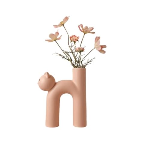 Cute Modern Style Vase，Kitten Cream Style Decorative Vase，Simple and Creative Home Decoration, Bed Room, Living Room, Dining Table, Office Decoration Ceramic Vase (Matte Cornus Pink) Cover