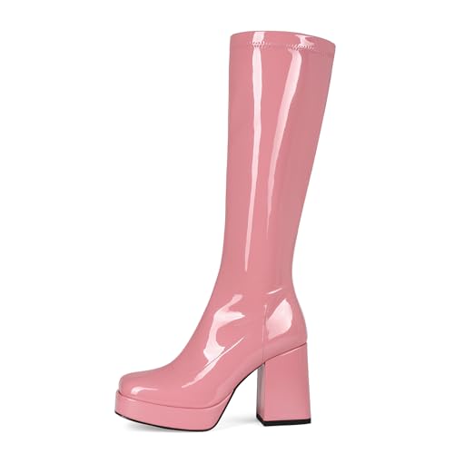 Women's Knee High Boots Chunky Heel GoGo Boots for Women Square Toe Platform Boots Go Go for Fall Winter2