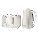 Emperial Flow Kettle and Toaster Set | 1.7L Cordless Electric Kettle | 4 Slice Toaster with Adjustable Browning | High Gloss Grooved Design (White)