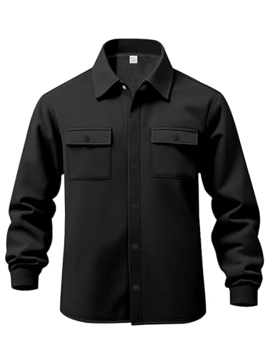 Men's Fleece Cargo Jacket Tracksuit Set 2 Pieces Solid Color Long Sleeve Button up Jacket and Cargo Pants Set2