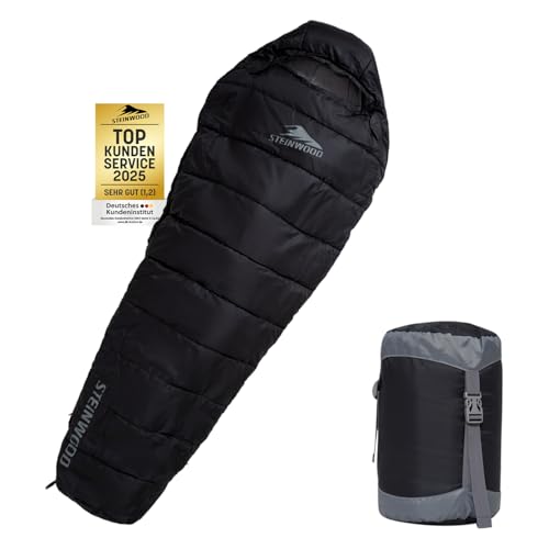 Steinwood Premium Schlafsack koppelbar extra breit 3-4 Season 210cm - Outdoorschlafsack, Mumienschlafsack, Hüttenschlafsack (3/4 Season - Anthrazit - Zipper Beidseitig)