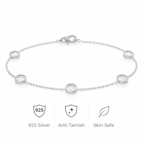 Image of 925 Sterling Silver Adjustable Bracelet for Women | Radiant Solitaire, Evil Eye & Charm Design | Elegant Stylish Fine Jewellery Gift for Girls & Ladies