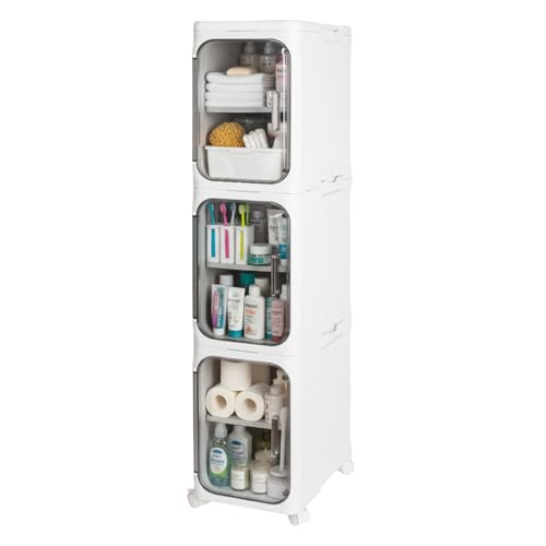 Pinkgarden Armoire de rangement fine avec roulettes – Armoire de salle de bain pliable étroite – Unité de rangement mobile pour petits espaces, buanderie...