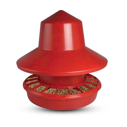 Stromberg's 50 lb Rain Shield Feeder, Large Capacity Range Feeder, Durable One-Piece Plastic Lid and Shield, Easy-Fill Design, Feed-Saving Grill, 24" Overall Height, 22" Pan Diameter