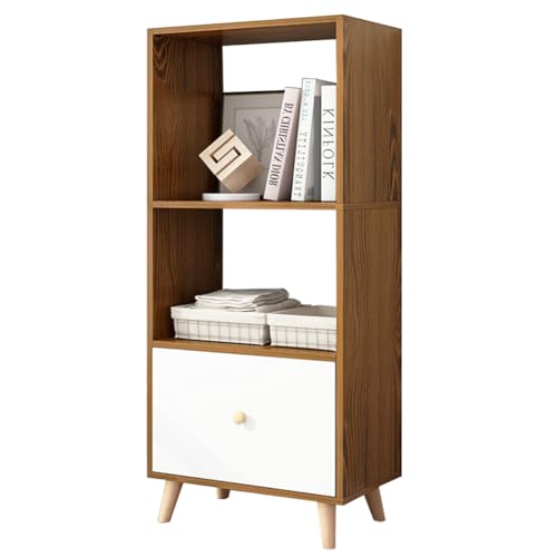 IOTXY Open Shelf Cube Bookcase - 47" Tall Mid-Century Large Bookshelf with Drawer and Deepen Display Storage Cabinet for Home Office, Walnut