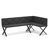 IDOHOME Rechts/Links 142x196 cm Esszimmerbank mit Rückenlehne auf Metallbeinen - universelle gepolsterte Eckbank fürs Esszimmer - Sitzhöhe 42 cm