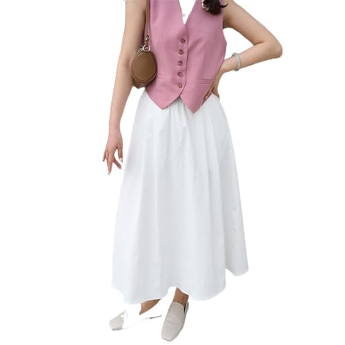 Women’s Loose A-Line Midi Skirt, High-Waisted Cotton Casual Long Skirt