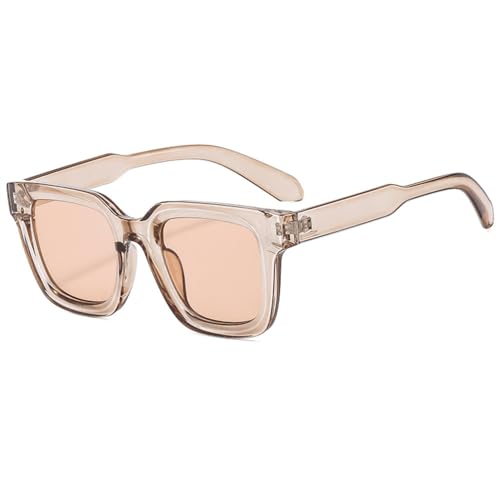 Lunettes de soleil carrées vintage punk marron clair pour femme et homme style simple