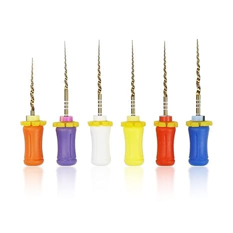 SX-F3 Dental Hand Files, 21mm Gold Endodontic Root Canal Files, 6-Pack Assorted Colors
