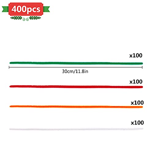 400 Pièces Chenilles Loisirs Creatifs de Noël,Cure Pipe Chenille Tiges de Fils Chenille Colorés Cure Pipes Cleaner Les Bâtons de Tiges de Chenille Comprennent Rouge,Vert,Blanc et Orange - Image 3