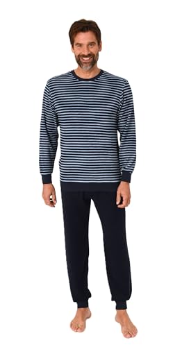 Normann Herren Frottee Langarm Schlafanzug mit Bündchen - Pyjama auch in Übergrößen, Farbe:blau, Größe:56