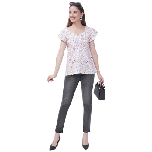 Image of Women Floral Printed Top | Short Sleeve Casual Summer Wear | Soft Breathable Fabric | Stylish Regular Fit Tunic for Women & Girls