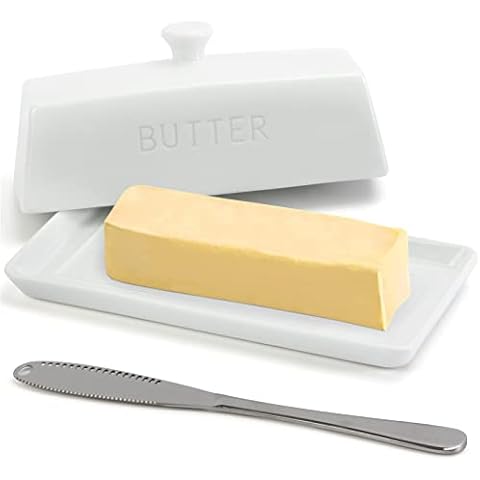 Ceramic Butter Dish with Lid - SGAOFIEE Porcelain Butter Dish with Lid and Knife for Countertop, Perfect for 1 Stick of East Coast Butter Cover
