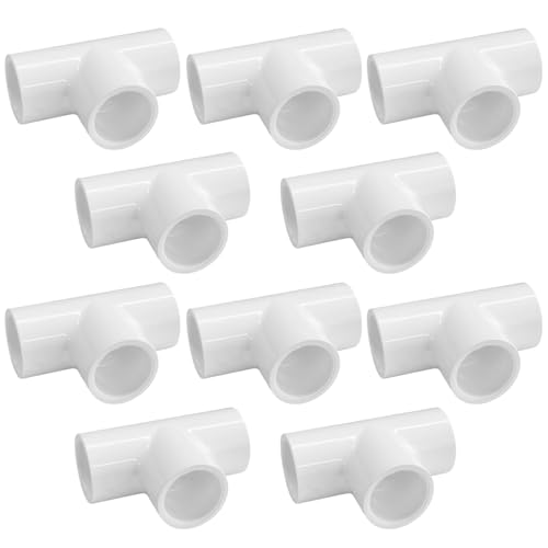 LESSO 10 Pack PVC Pipe Fittings, 3/4 inch PVC Tee Fittings 3-Way for DIY Building Furniture Greenhouse Shed Pipe Fittings Tent Connection, SCH40 White