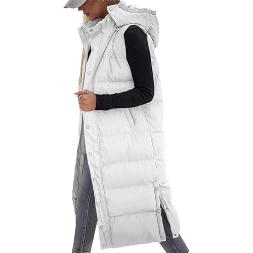Thatrich Long Puffer Vest Women Lightweight Quilted Jackets Sleeveless Puffy Padded Coats Outwear Vests Outdoor Hooded Gilet