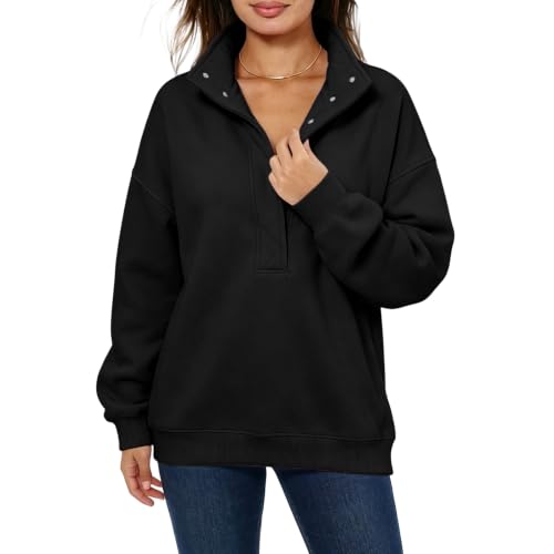 Womens Mock Neck Sweatshirt Half Button Oversized Fleece Sweatshirt No Hood - image 1