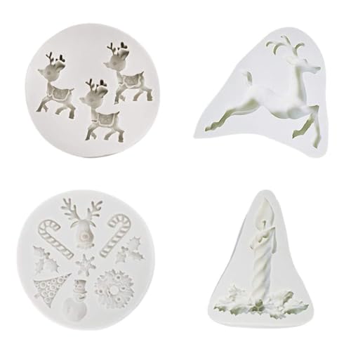 Uqezagpa 4 moldes 3D de silicona para fondant, diseño de ciervos navideños