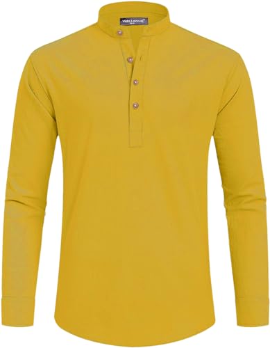 Image of Vida Loca Light Yellow Color Men Solid Cotton Blend Straight Kurta Shirt