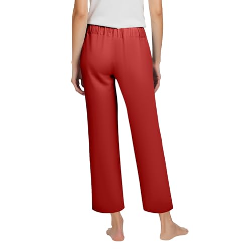 Linen Capris for Women High Waisted Straight Leg Cropped Pants Lightweight Button Summer Casual Pants with Pockets3