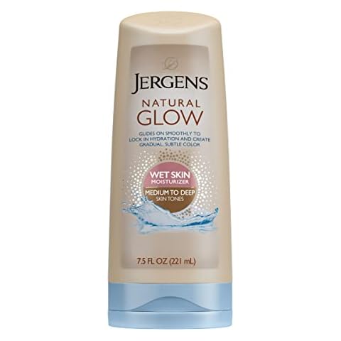 Jergens Natural Glow In Shower Lotion, Self Tanner for Medium to Deep Skin Tone, Sunless Tanning Wet Skin Lotion for Gradual, Flawless Color, 7.5 Ounce (Packaging May Vary) Cover