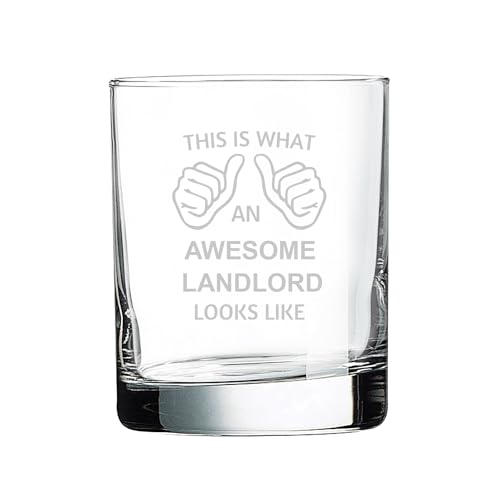This Is What An Awesome Landlord Looks Like Whiskey Bourbon Glass Old Fashsioned 13.75 Oz Laser Engraved Clear Custom Cocktail Glasses Etched Crafted Work Customized/Personalized Gift Cup Mug