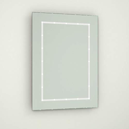 Bathroom Wall Mounted Mirror with LED Light - Vanity Shaving Make Up Mirrors with Push Switch - 60 x 40cm - Battery Operated, No Wiring Required!