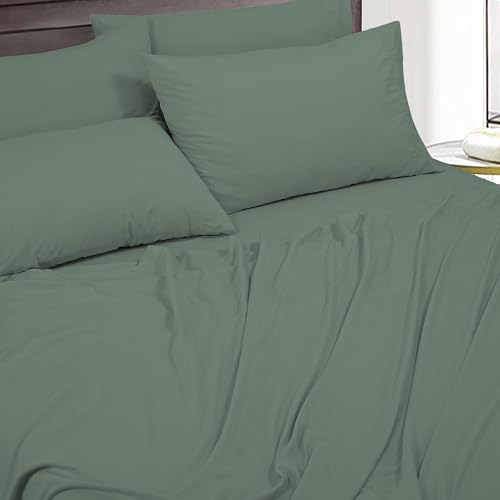 Image of ROYALE LINENS 4 PC Queen Sheets Set - Soft Brushed 1800 Microfiber Bedding - 1 Fitted and 1 Flat Sheet, 2 Pillowcase - Wrinkle Free & Fade Resistant - Hotel Luxury Bed Sheets Set (Green Bay, Queen)