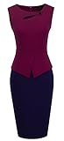 HOMEYEE Women's Elegant Chic Bodycon Formal Dress B288 (M, Carmine+Dark Blue)