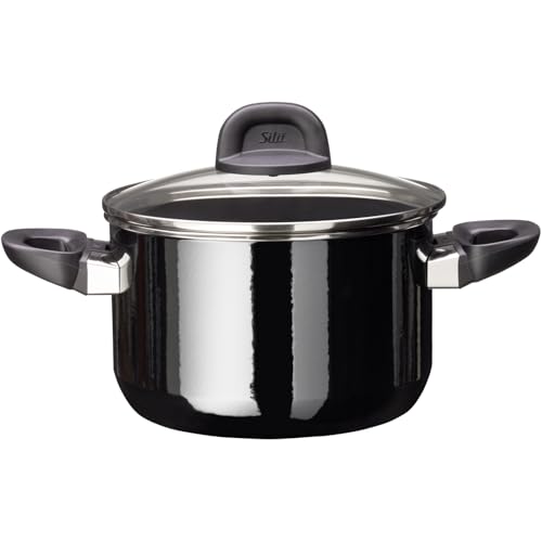 Silit Modesto Line Kochtopf groß 20cm, Nudeltopf mit Glasdeckel, Fleischtopf Induktion 3,7l, Silargan Funktionskeramik, schwarz