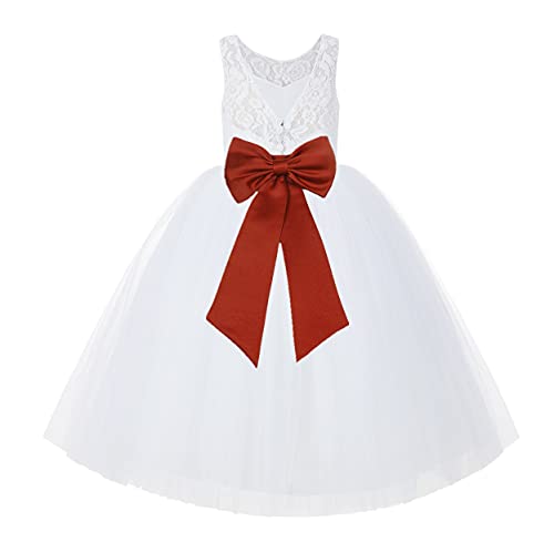 White Lace V-Back Tulle Flower Girl Dress Wedding Toddler Dresses 212noFT