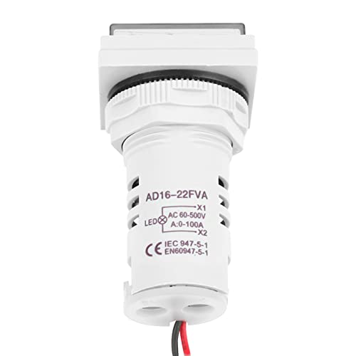 Image of AC Current and Voltage Indicator, 22mm AC Voltage Current Display Meter, 0-100A 60-500V LED Display Voltmeter AC Ammeter Voltmeter Square Head Voltage Meter Current Detector(White)