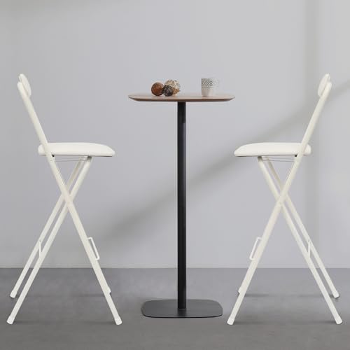 Image of 2Pcs Folding Bar Stool with Backrest, 30 Inch Tall Foldable Stool Chair Metal Frame Portable Chairs Portable Bar Chair Collapsible Stools Barstools w /Leather Padded for Kitchen Shop Cafe (2PCS /White)