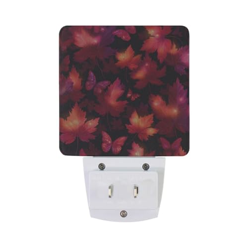 Luz nocturna roja con hojas y mariposas miniatura 6