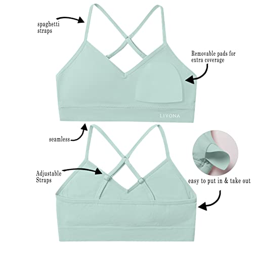Livona Racerback Training Bra for Girls- 3 Pack Seamless Sports Bra, Padded Everyday Bra Bralette,Crop Cami Tank Top (6-14)2