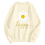 Generisch Sudadera para mujer con diseño de margaritas – Jersey con texto «Happy» | Parte superior informal para un aspecto alegre, Style_f01 Beige, M