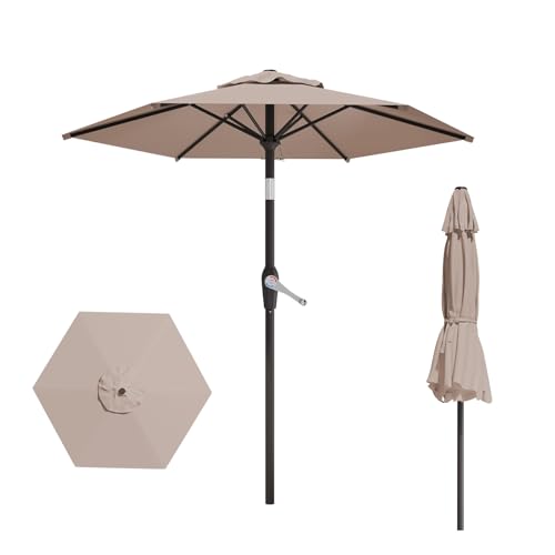 AreShark 7.5FT Patio Umbrella Table Market Umbrella w/Tilt and Crank Heavy-Duty Round Outdoor Umbrellas for Garden, Deck, Backyard, Pool and Beach, Khaki