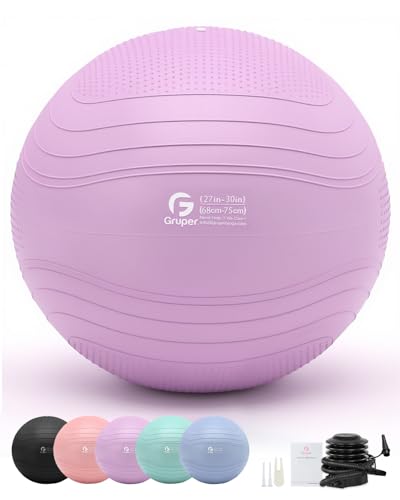 Image of Gruper Yoga Ball, Extra Thick Exercise Ball for Workout Pregnancy Stability - 4 Sizes Anti Burst Balance Ball for Yoga, Pilates, Fitness, Birthing, Physical Therapy - Includes Pump