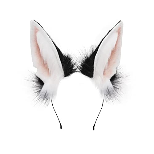 Fxaelian Cosplay Fox Wolf Bunny Cat Dog Ears Headband Hairband Hair Hoop Halloween Costume Party Headpiece Headwear Hair Accessories for Women Men Black White