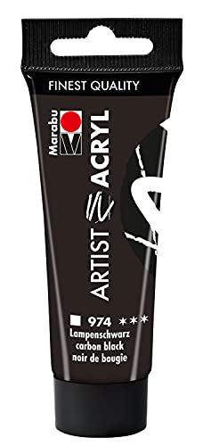 Marabu 12200055974 - Artist Acryl Lampenschwarz 974 22 ml feine Acrylfarbe in Künstlerqualität auf Wasserbasis pastose Konsistenz hoch pigmentiert sehr gute Brillanz und Deckkraft