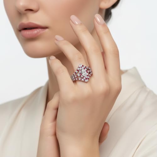 Image of Choose Your Gemstone Royal Empress Ring 925 Sterling Silver Marquise Shape Halo Engagement Rings Ornaments Surprise for Wife Symbol of Love Clarity Comfortable US Size 4 to 12
