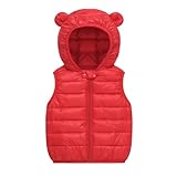 キッズ ダウン ベスト 暖かい 中綿 フード付き ベビー ジャケット 男の子 女の子 軽量 前開き アウター 子供 スポーツ かわいい あったか ダウンコート 綿入れ 保温 ノースリーブ 防寒対策 防風 アウトドア 通園 通学 春 秋 冬(レッド,80)