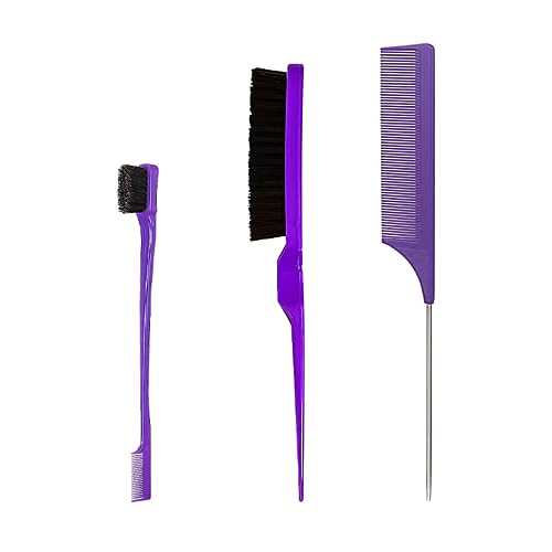 Set di Spazzola Capelli, 3 pezzi Spazzola Pettini per Styling Capelli, Spazzola per i Bordi dei Capelli, Pettine a Coda di Topo, Spazzola per Bordi a Doppia Faccia
