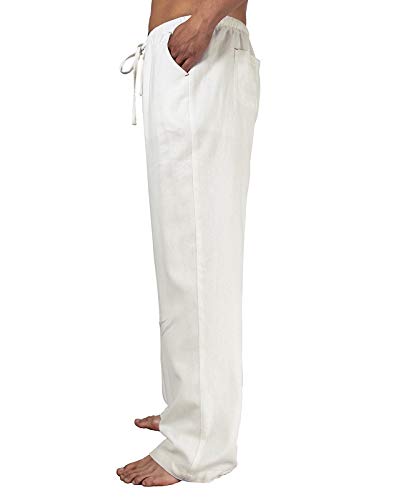 Men's Drawstring Loose Linen Beach Pants Lightweight Elastic Waist Yoga Lounge Cotton Trousers Pajamas2