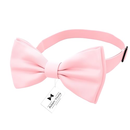 Image of Adam Young Men's Bow Ties with Handkerchief Pre-Tied Style Formal Satin Classic Bowtie for Tuxedo Faux Silk